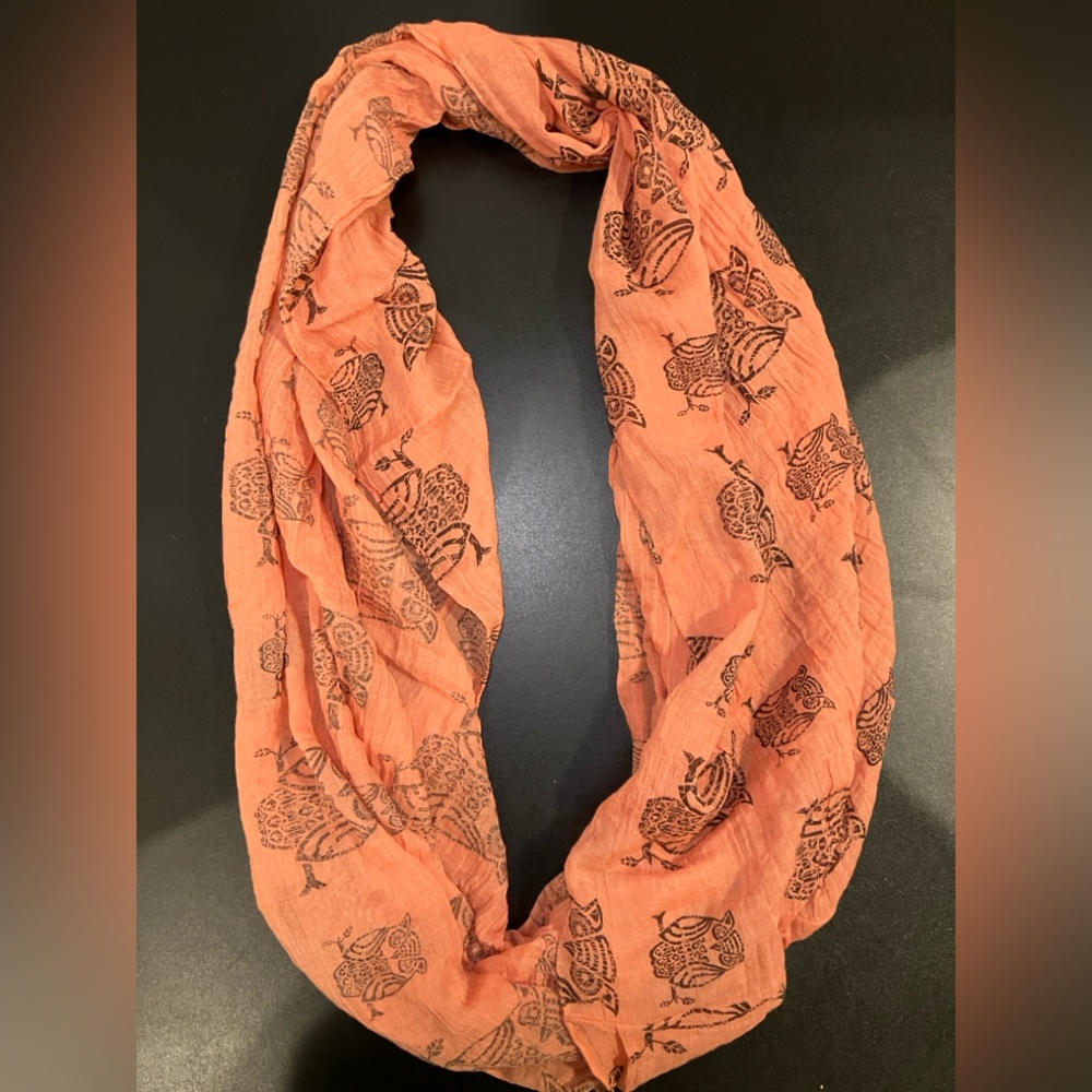 Owl Print Peach Orange  Scarf loop Tasha